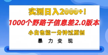 2025抖音1000个野路子信息差最新玩法,一分钟过原创,暴力变现月入几k|轻创终点站