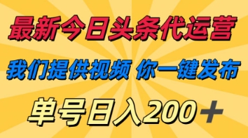 最新今日头条代运营,我们提供视频,你一键发布,单号日入200+【揭秘】|轻创终点站