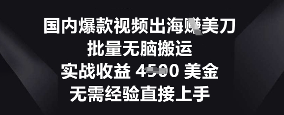国内爆款视频出海挣美刀,批量无脑搬运,实战收益4.5k,无需经验直接上手|轻创终点站
