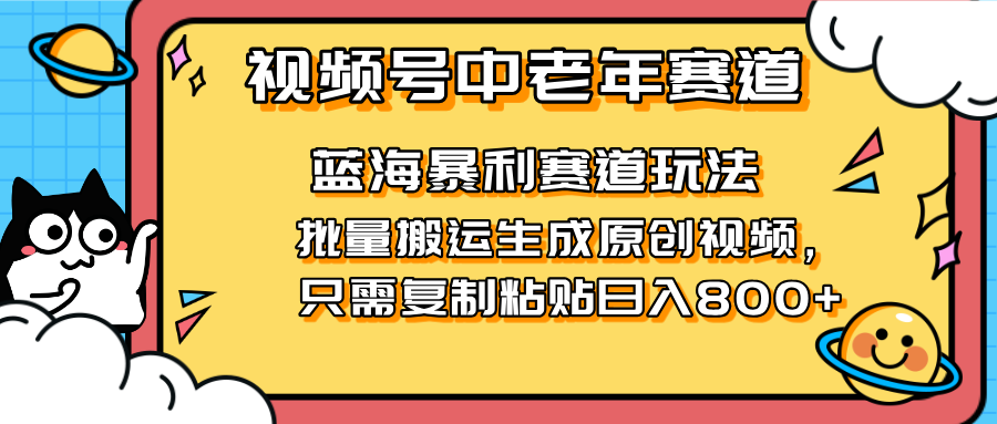 (14314期)2025视频号中老年短视频蓝海暴利风口!复制粘贴搬运视频单日赚800+,无...|轻创终点站