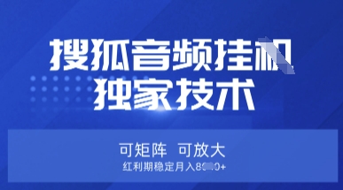 【搜狐音频挂G】独家技术，可矩阵可放大，红利期稳定月入8k【揭秘】|轻创终点站